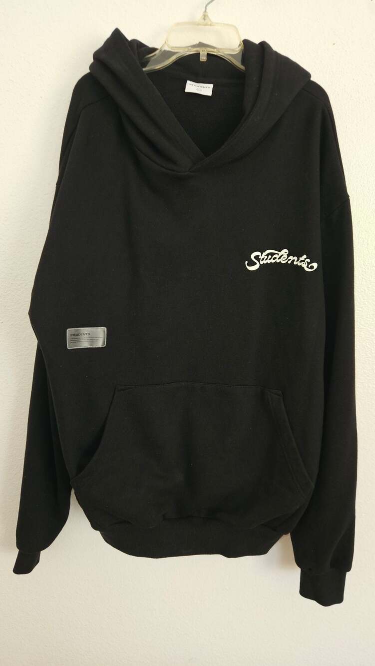 STUDENTS Brand Script Logo Hoodie in Black